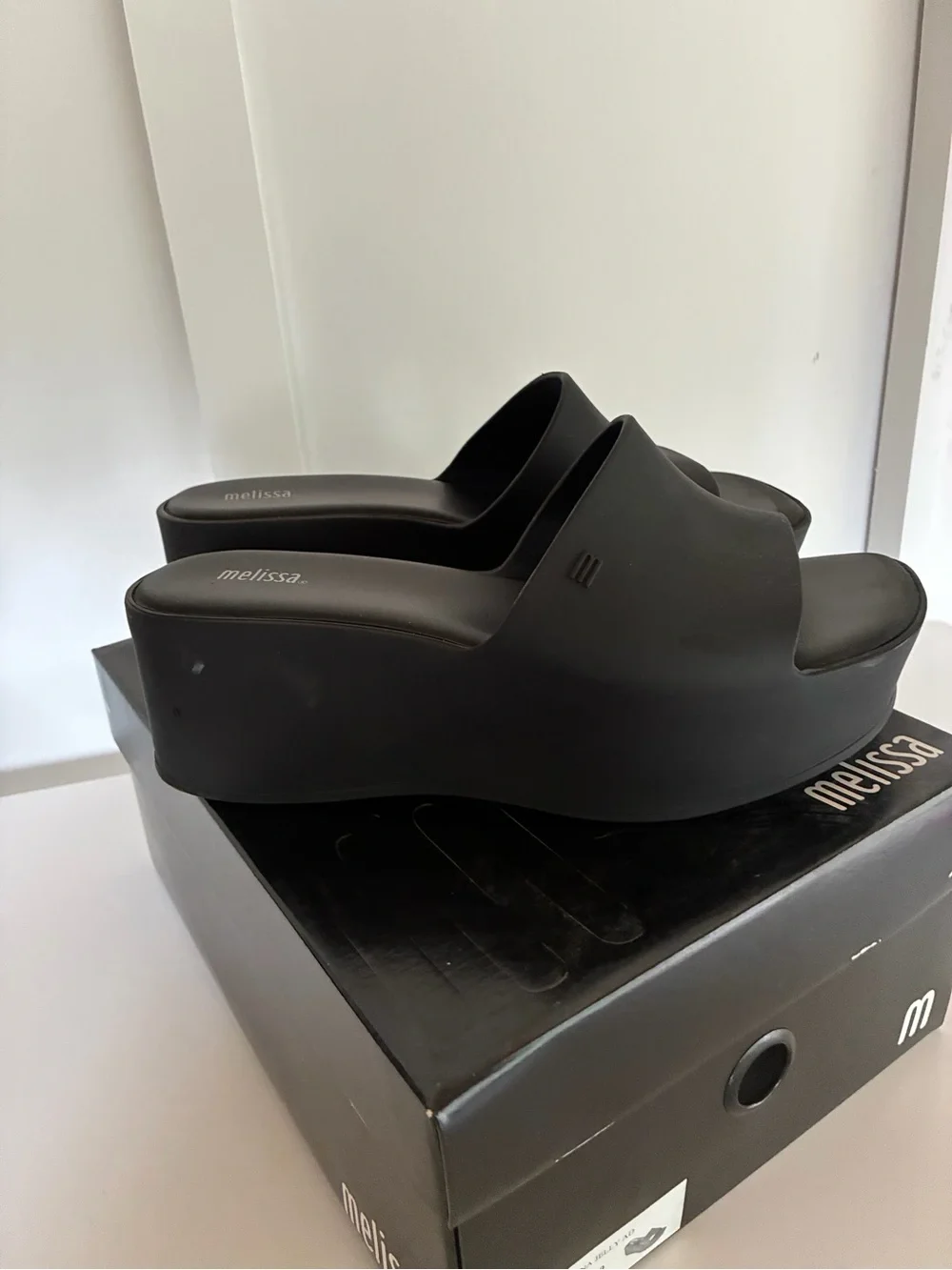 Melissa Black Platform Slide Wedges